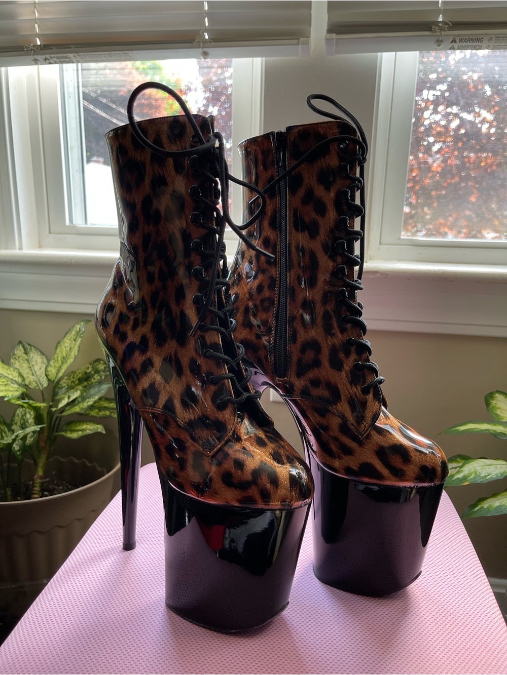 Pleaser Flamingo-1020LP Leopard Print Platform Boots - 8" Heel